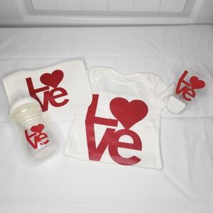 4pc Love Print Baby Onesie Set - White and Red